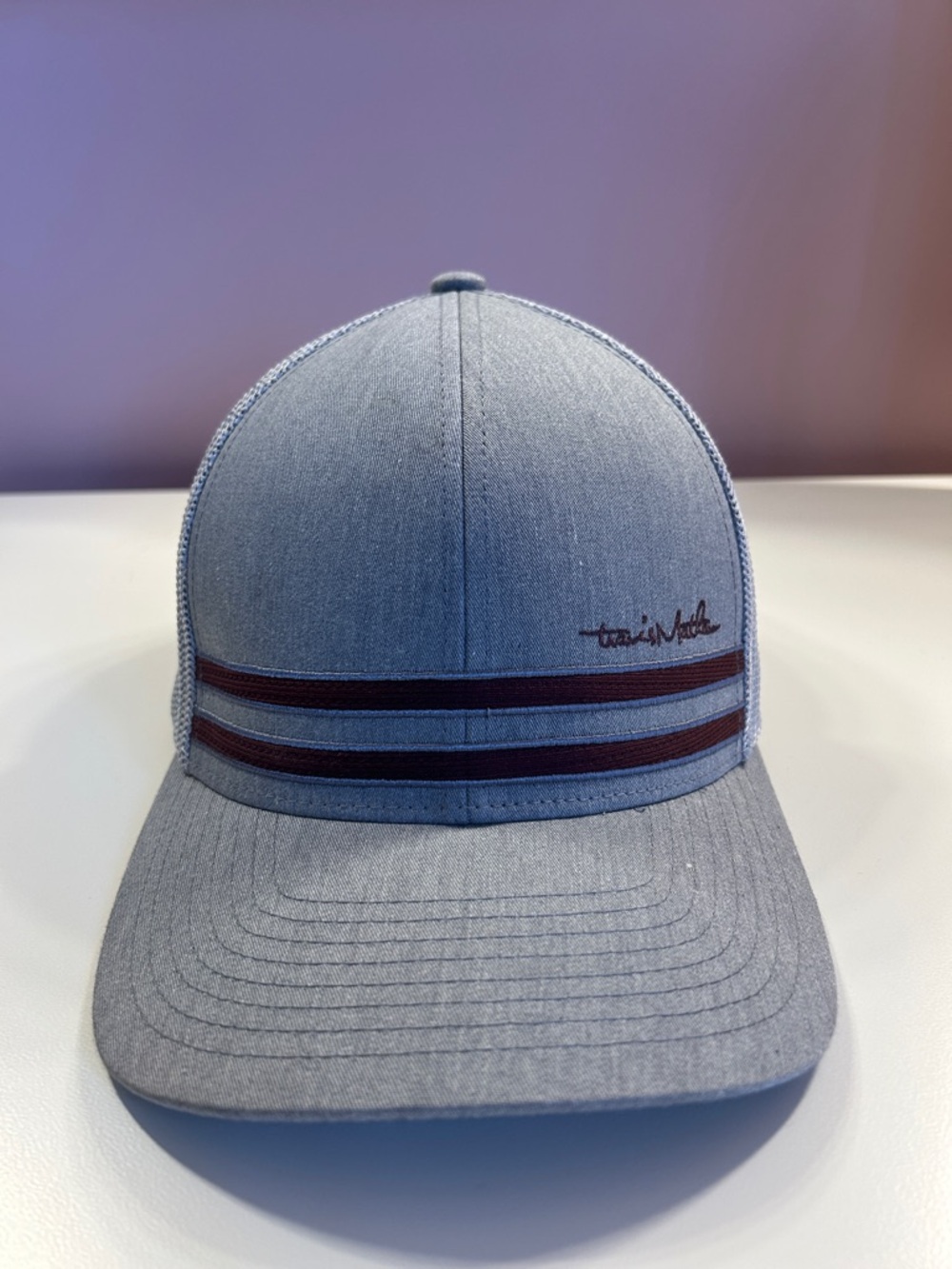 Travis Mathew Gray Cap with Maroon Twin Stripes